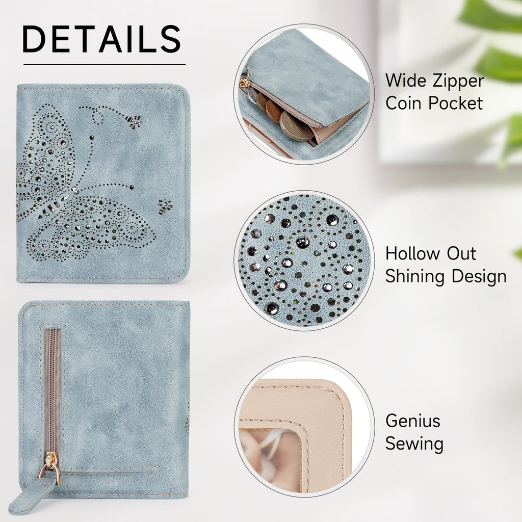 Butterfly Small RFID Ultra Slim Bifold Wallet, Blue APHISON