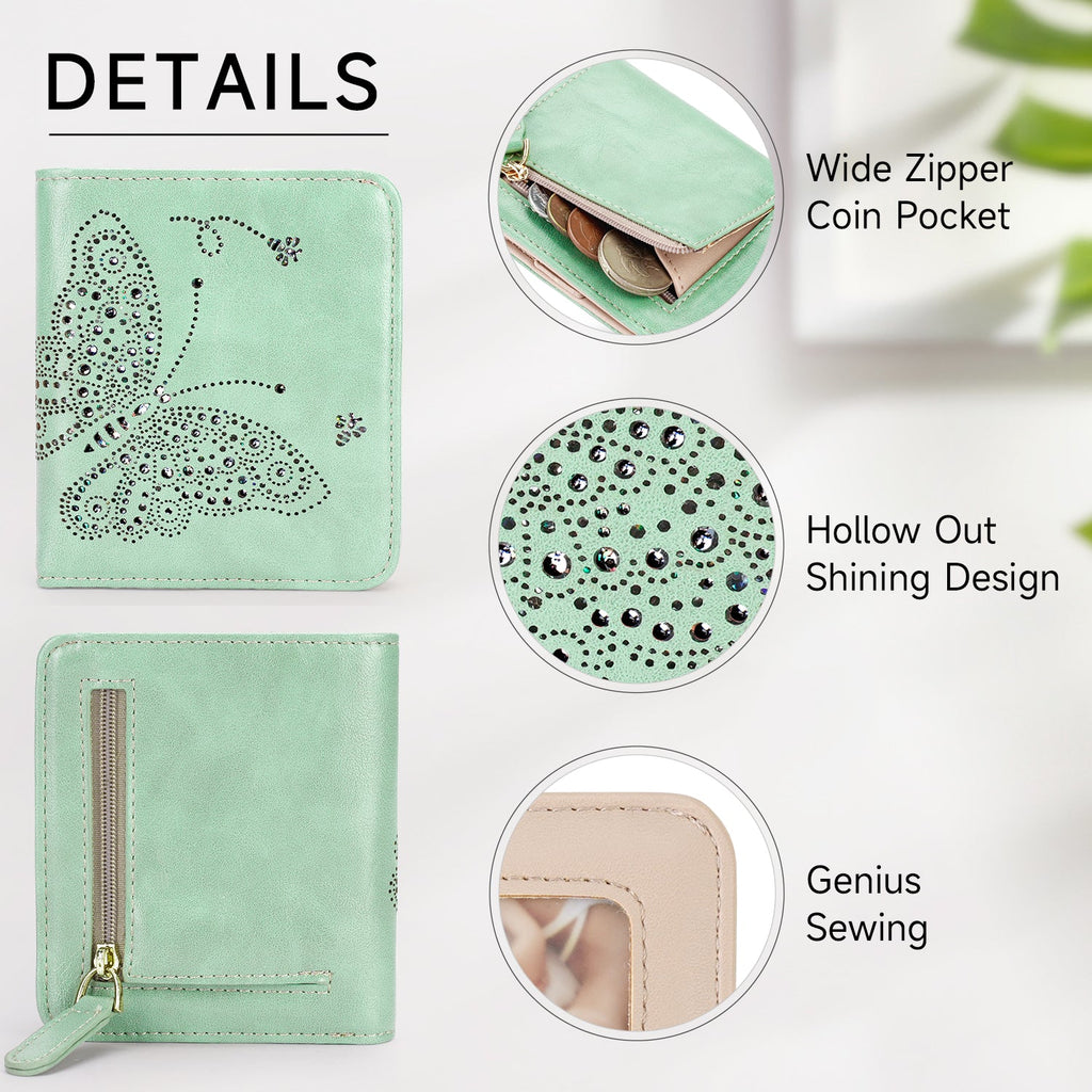 Butterfly Small RFID Ultra Slim Bifold Wallet, Mint Green APHISON