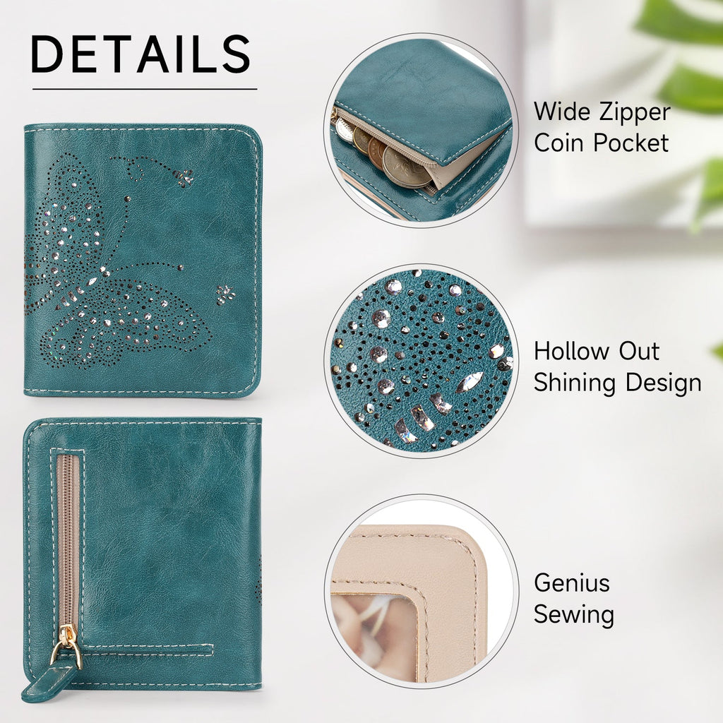 Butterfly Small RFID Ultra Slim Bifold Wallet, Peacock Blue APHISON