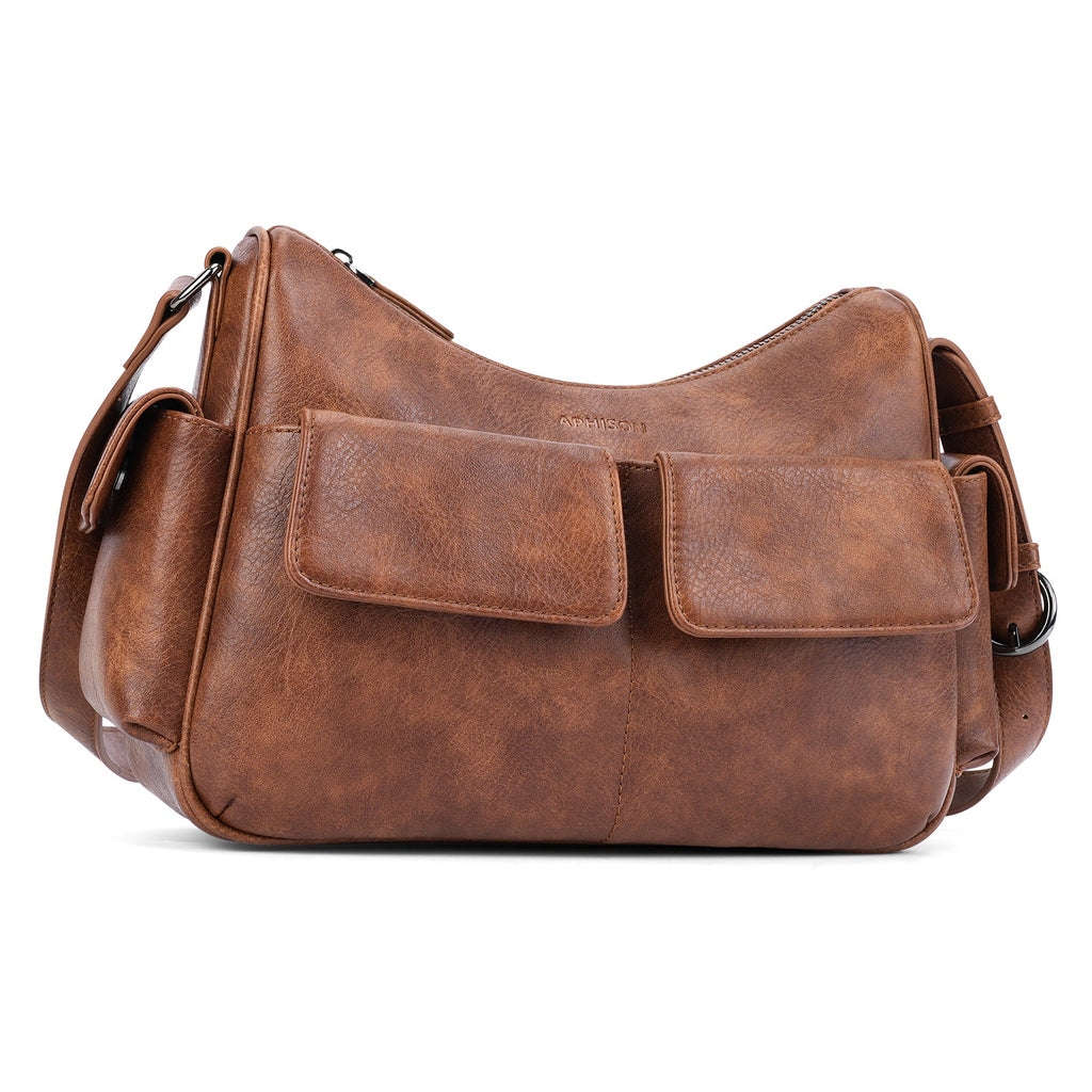 APHISON Shoulder Bag for Women, Vegan Leather Crossbody Purses, Brown APHISON
