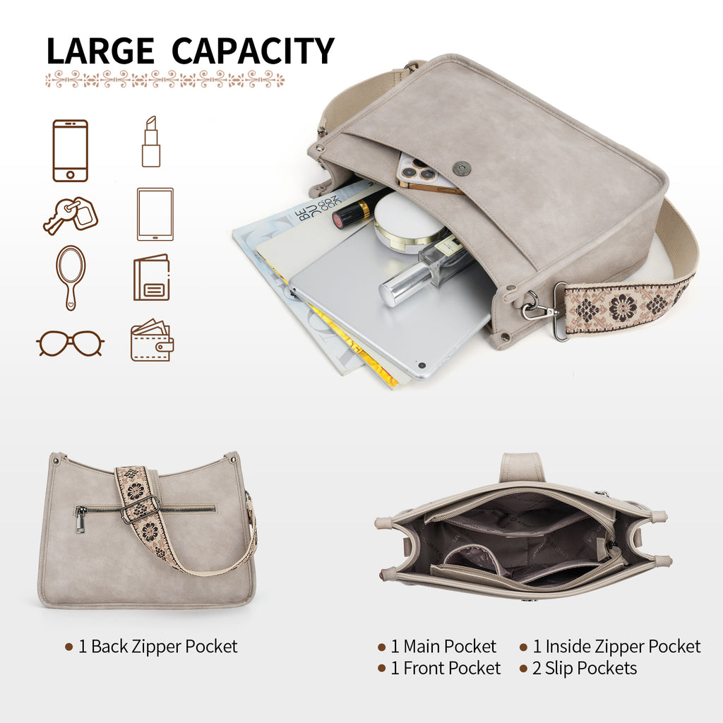 APHISON Crossbody Bags For Women Trendy, Leather Hobo Handbag Crossbody Purses Shoulder Bucket Bag with 2 Adjustable Strap APHISON