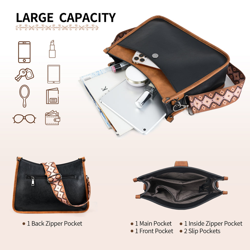 APHISON Crossbody Bags For Women Trendy, Leather Hobo Handbag Crossbody Purses Shoulder Bucket Bag with 2 Adjustable Strap APHISON