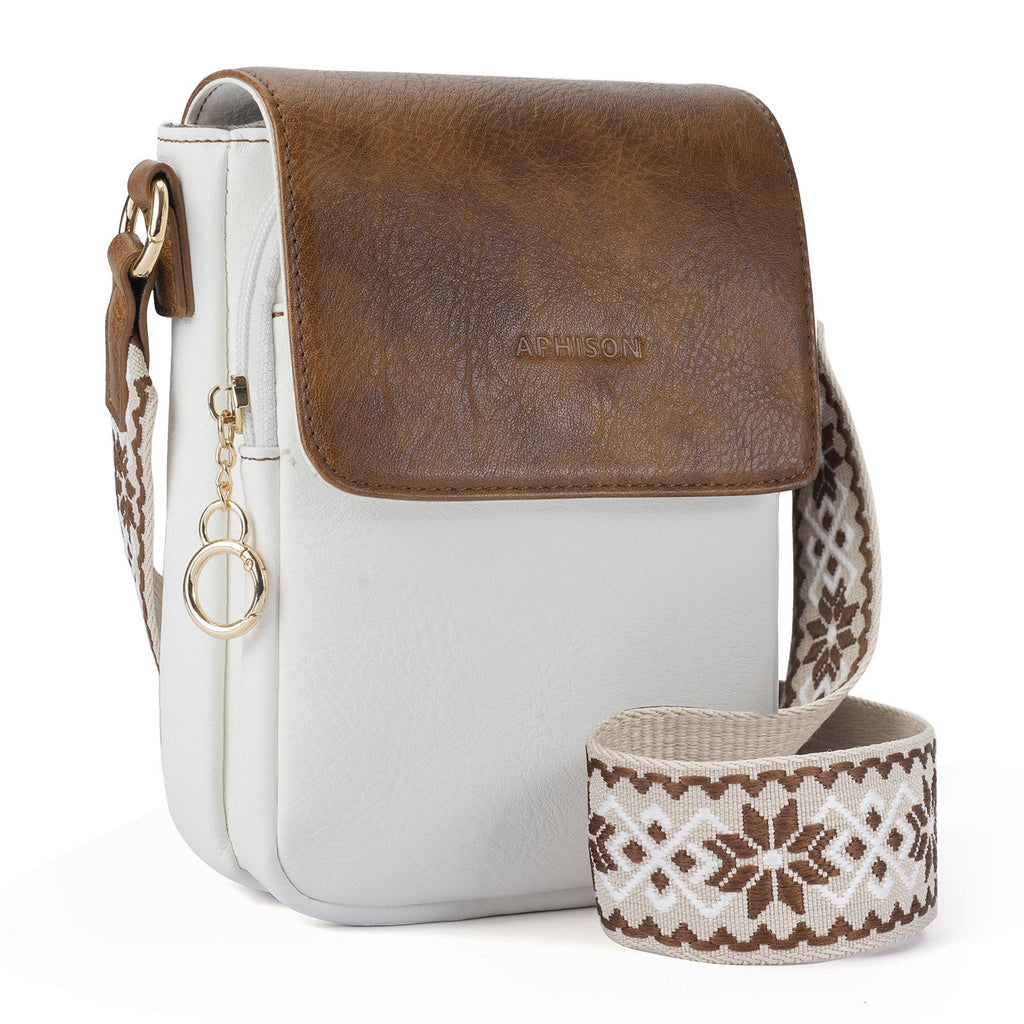 APHISON Small Crossbody Bags, Cell Phone Purse, White Plus Brown APHISON