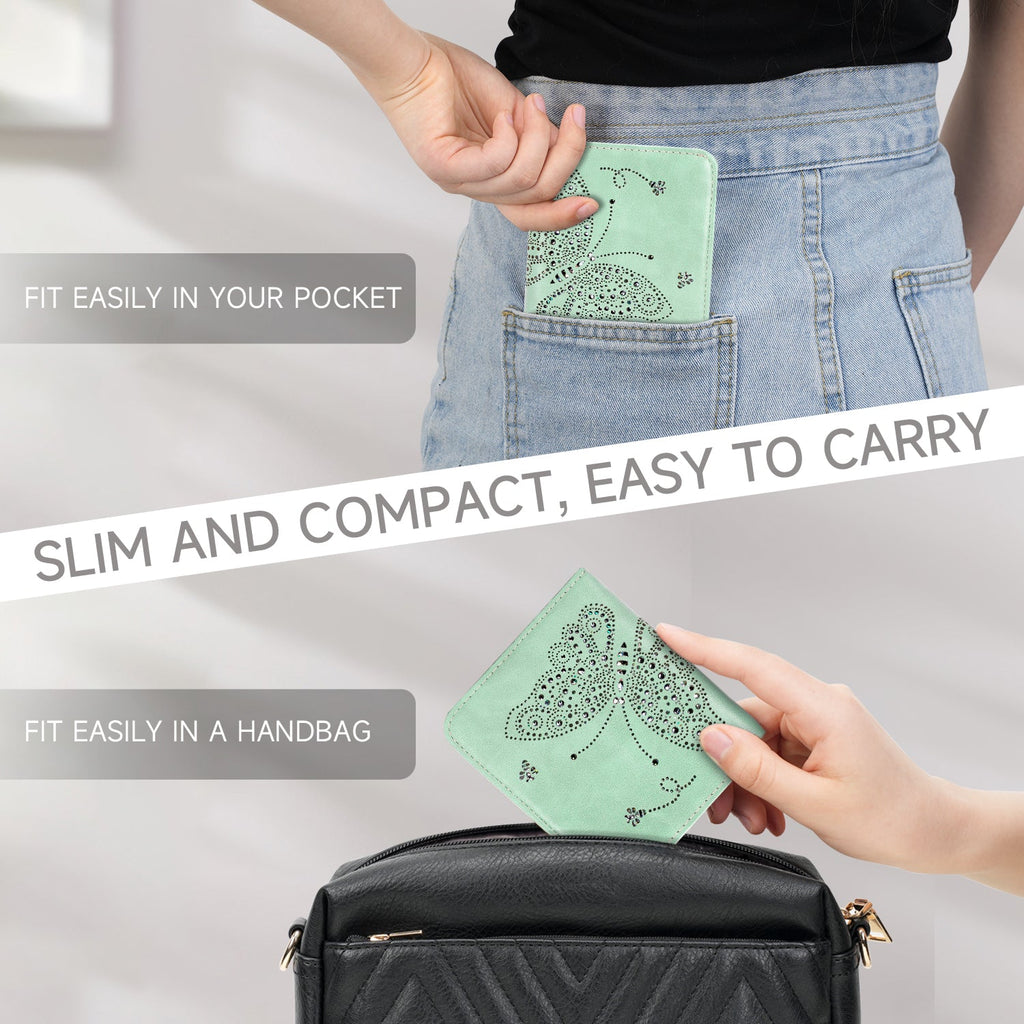 Butterfly Small RFID Ultra Slim Bifold Wallet, Mint Green APHISON