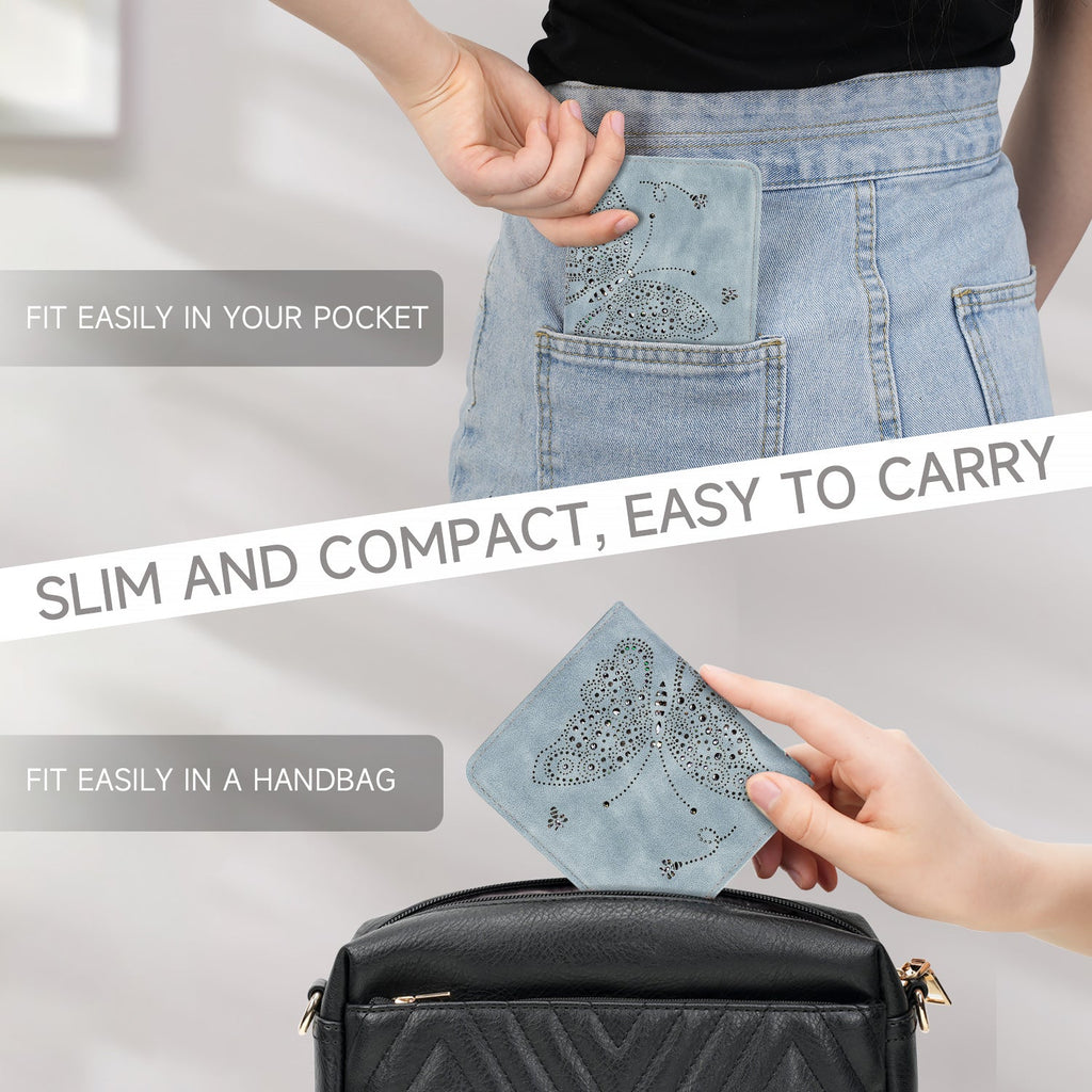 Butterfly Small RFID Ultra Slim Bifold Wallet, Blue APHISON