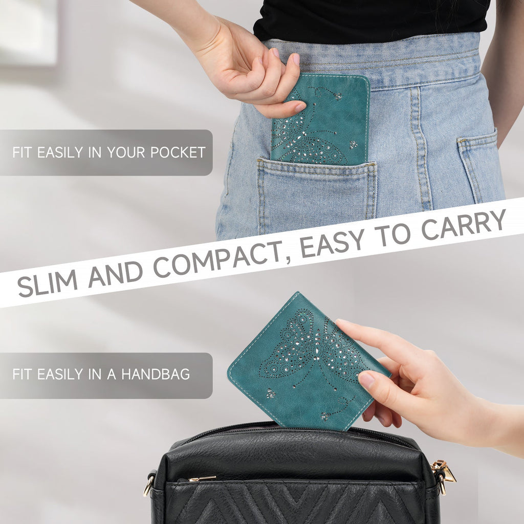 Butterfly Small RFID Ultra Slim Bifold Wallet, Peacock Blue APHISON