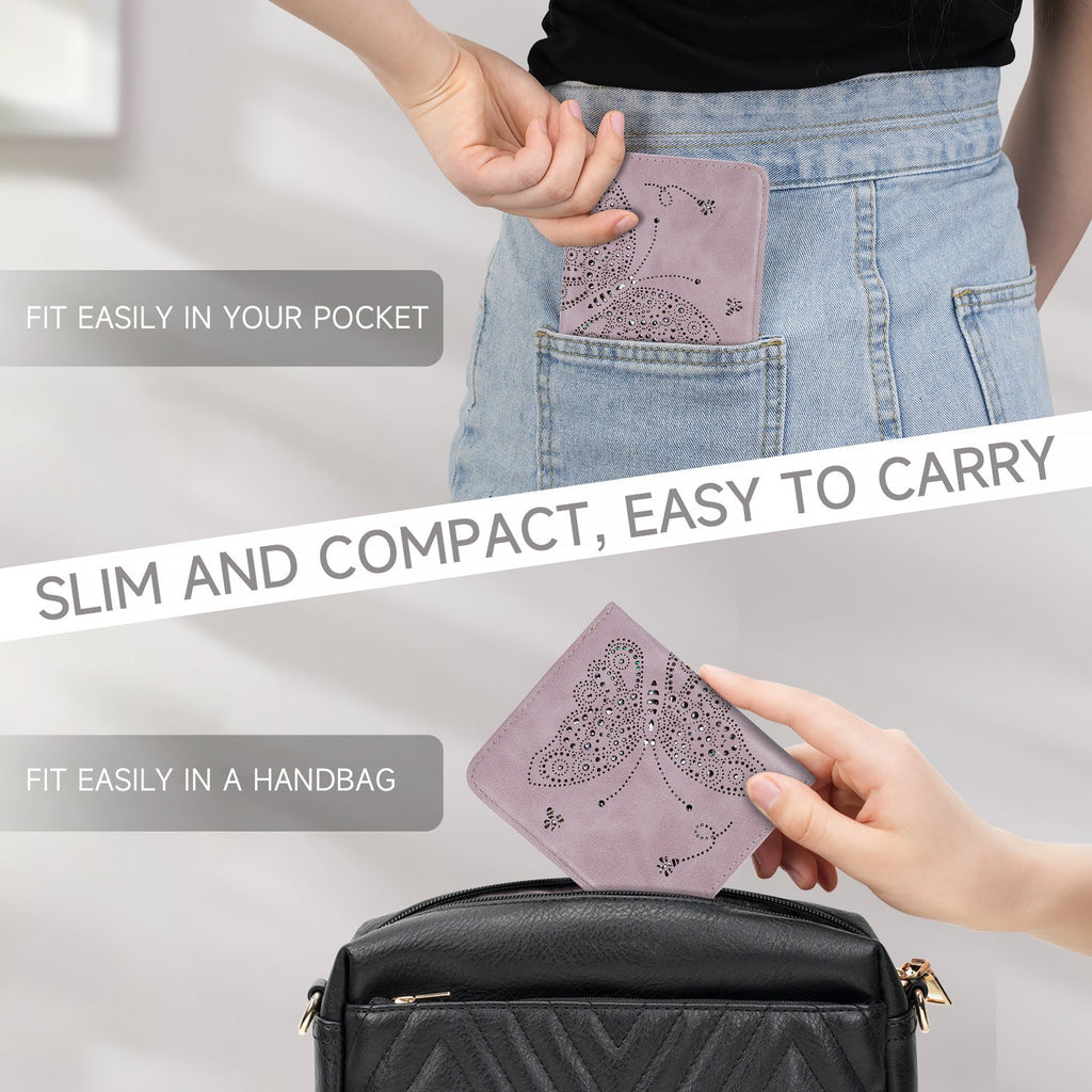 Butterfly Small RFID Ultra Slim Bifold Wallet, Purple APHISON