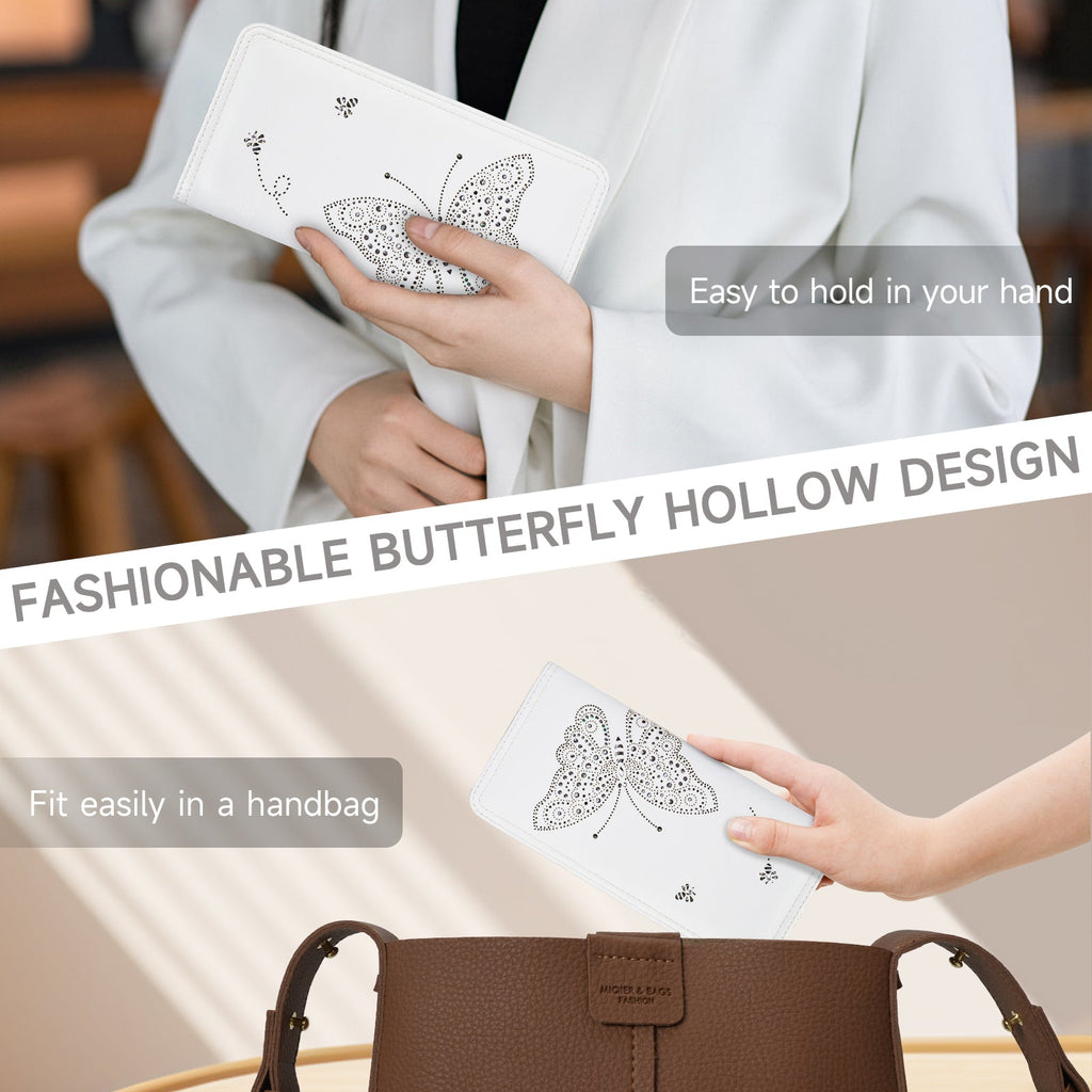 Butterfly RFID Ultra Slim Bifold Long Wallet, White APHISON