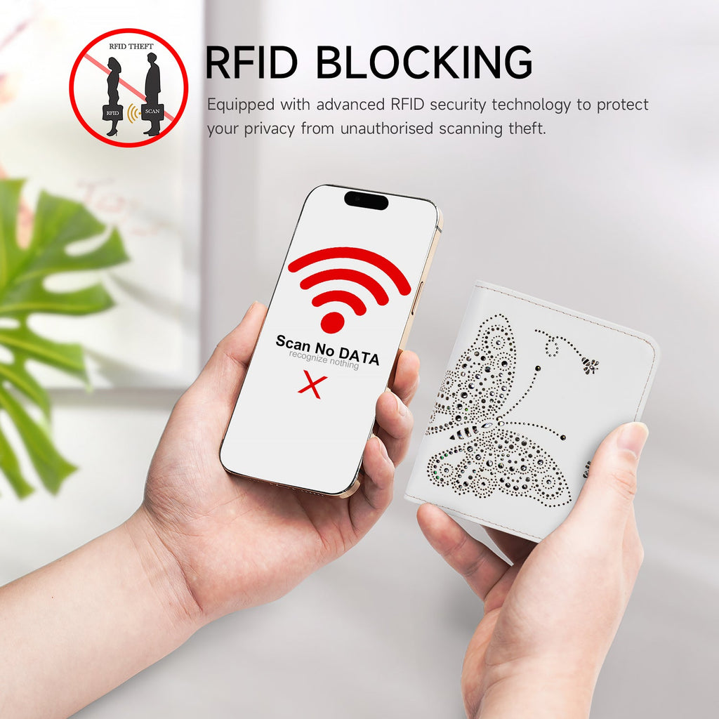Butterfly Small RFID Ultra Slim Bifold Wallet, White APHISON