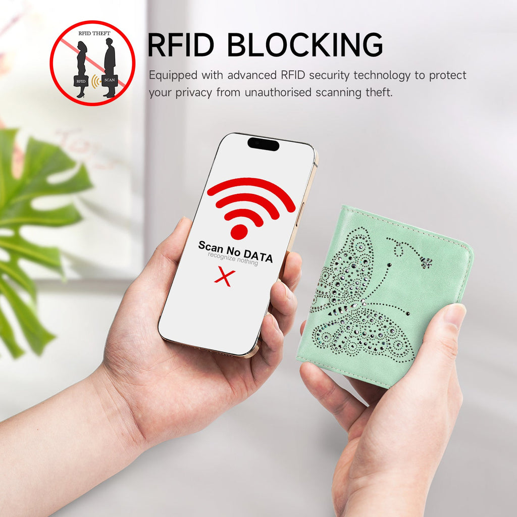 Butterfly Small RFID Ultra Slim Bifold Wallet, Mint Green APHISON