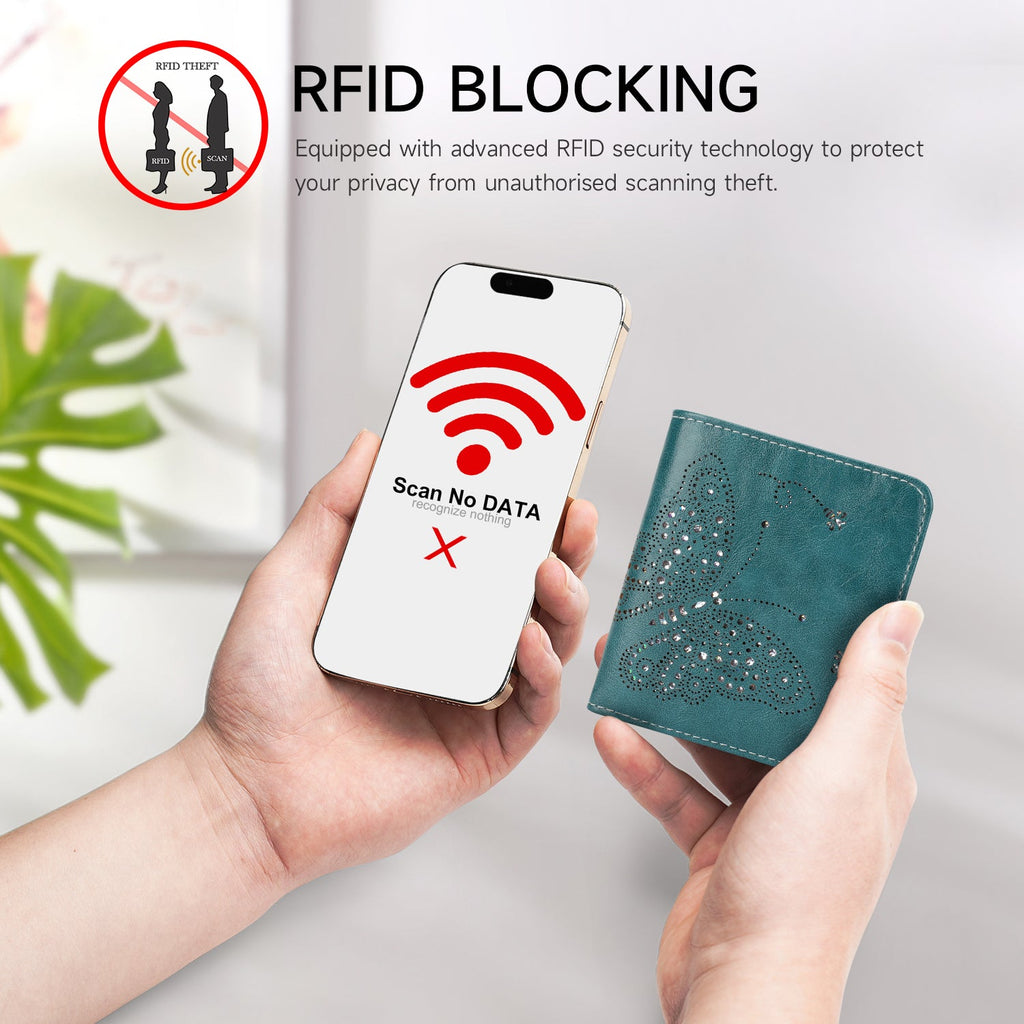 Butterfly Small RFID Ultra Slim Bifold Wallet, Peacock Blue APHISON