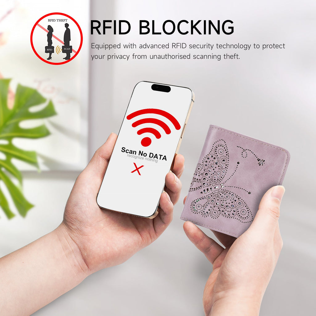 Butterfly Small RFID Ultra Slim Bifold Wallet, Purple APHISON
