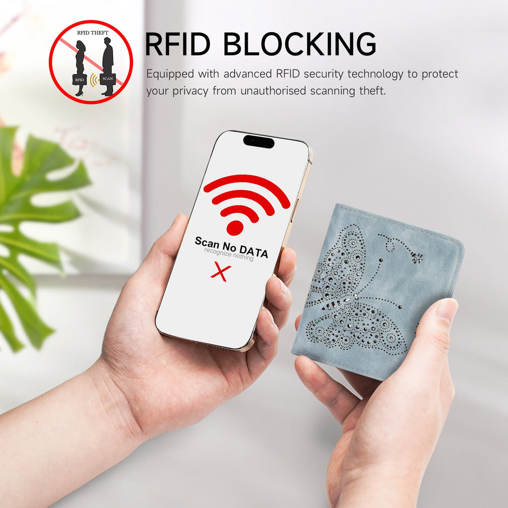 Butterfly Small RFID Ultra Slim Bifold Wallet, Blue APHISON