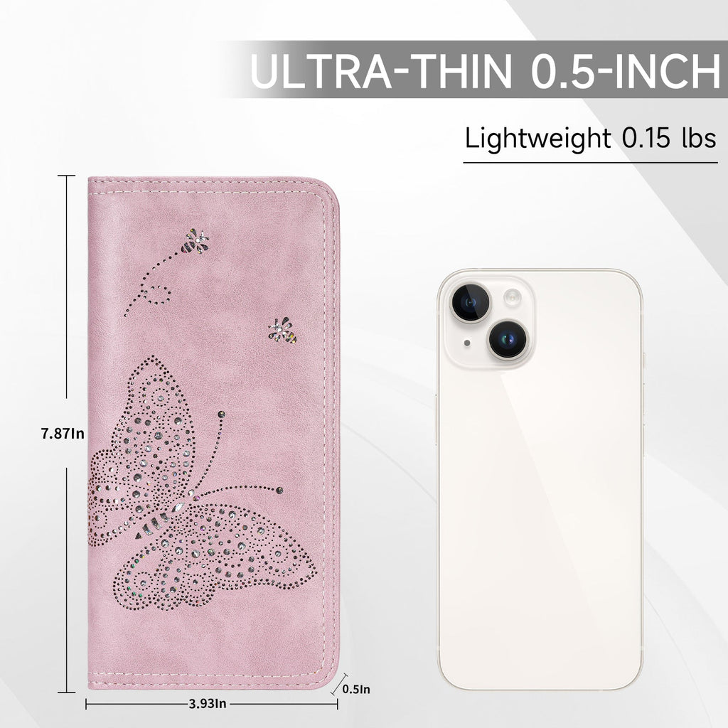 Butterfly RFID Ultra Slim Bifold Long Wallet, Purple APHISON