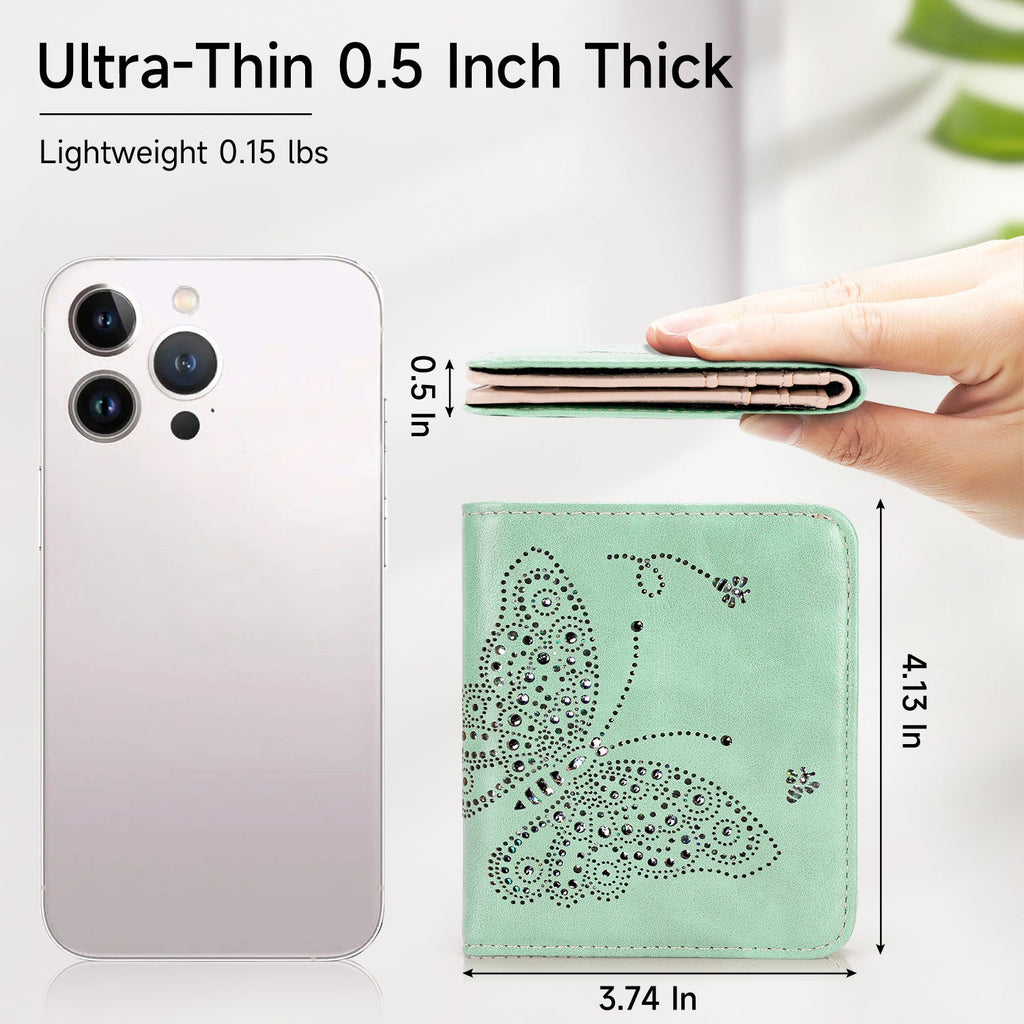 Butterfly Small RFID Ultra Slim Bifold Wallet, Mint Green APHISON