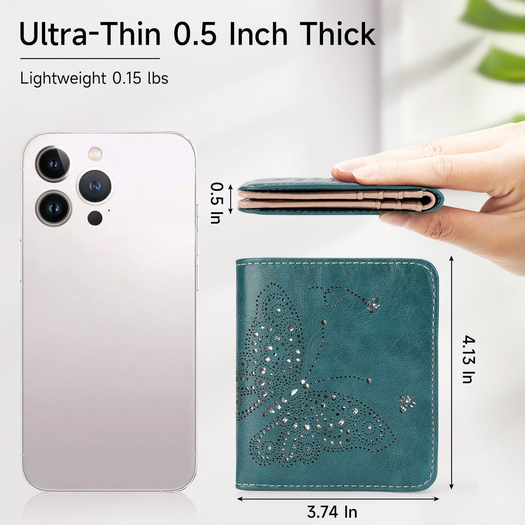 Butterfly Small RFID Ultra Slim Bifold Wallet, Peacock Blue APHISON