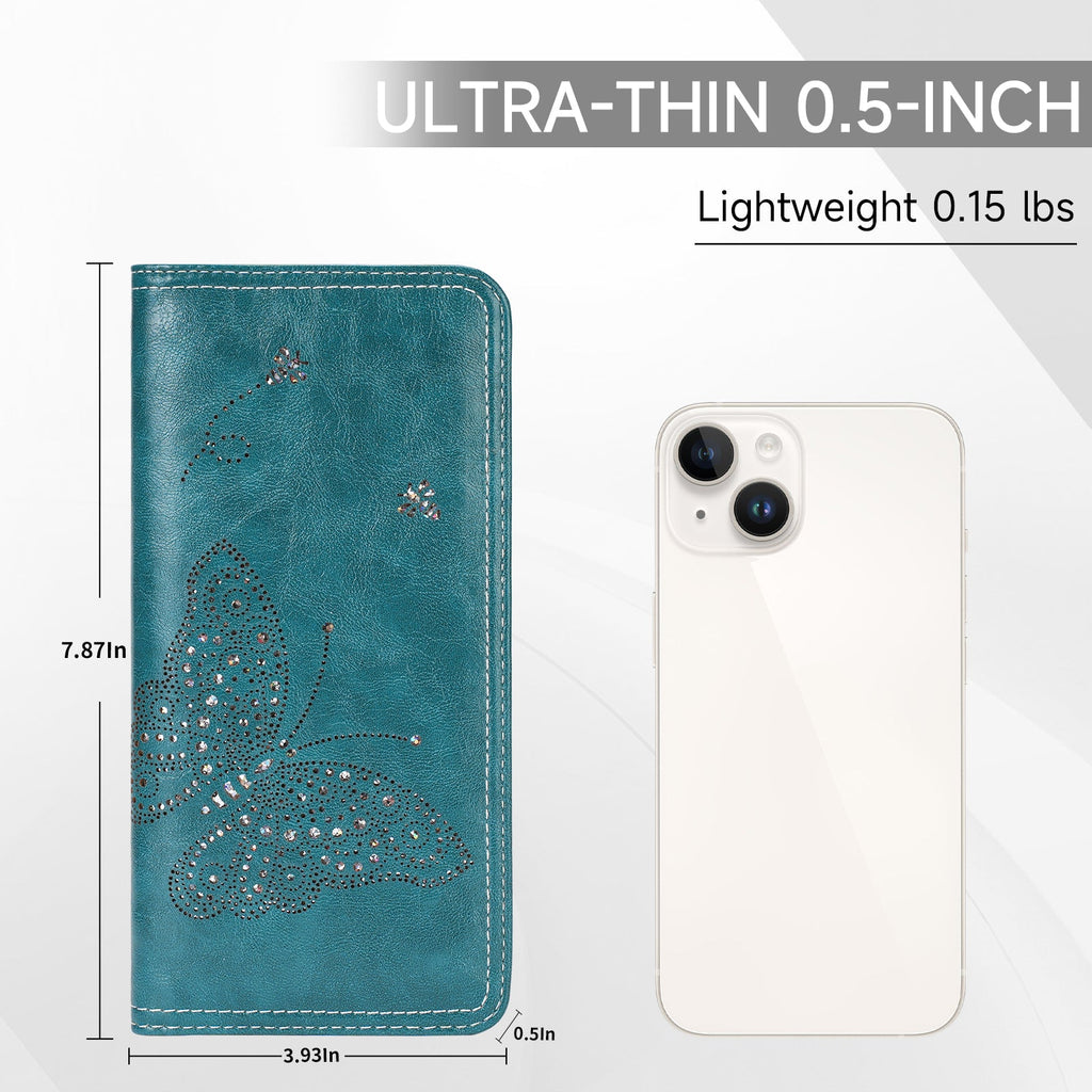 Butterfly RFID Ultra Slim Bifold Long Wallet, Peacock Blue APHISON
