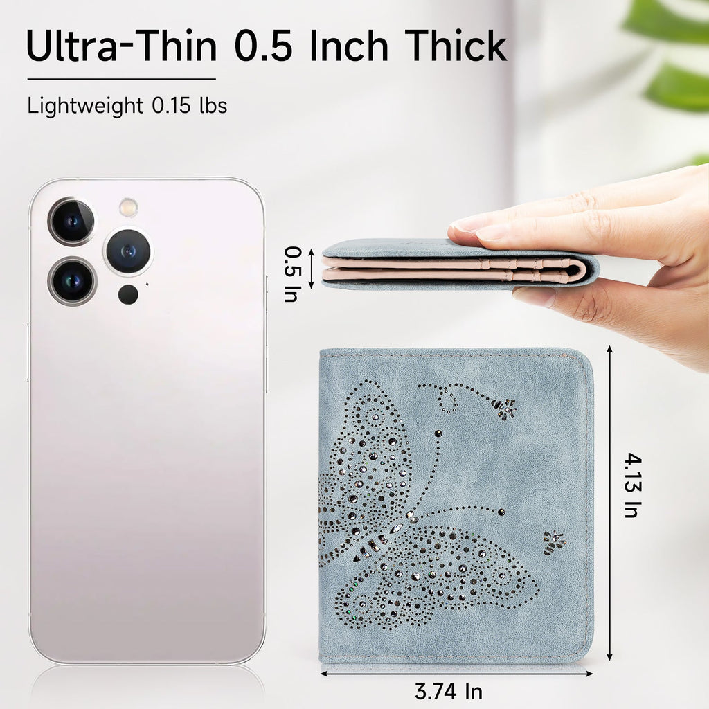 Butterfly Small RFID Ultra Slim Bifold Wallet, Blue APHISON