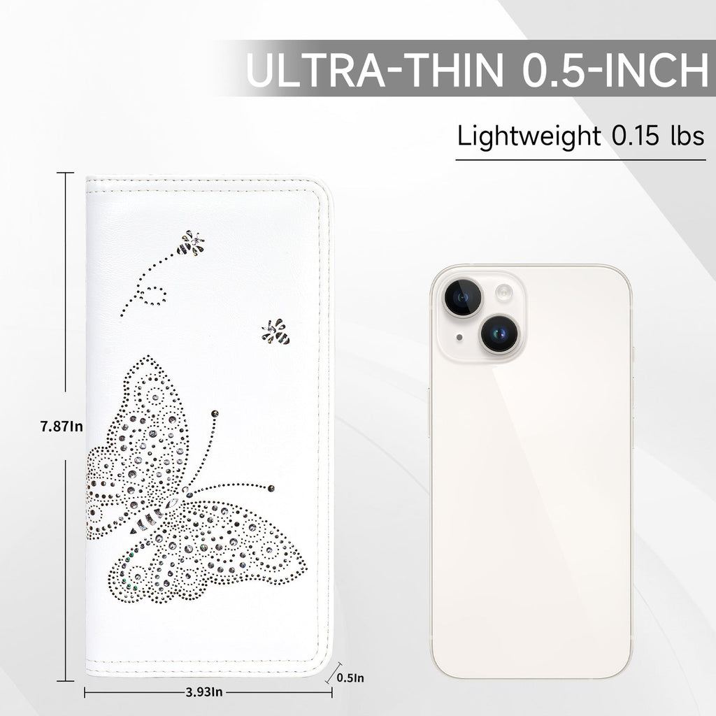 Butterfly RFID Ultra Slim Bifold Long Wallet, White APHISON