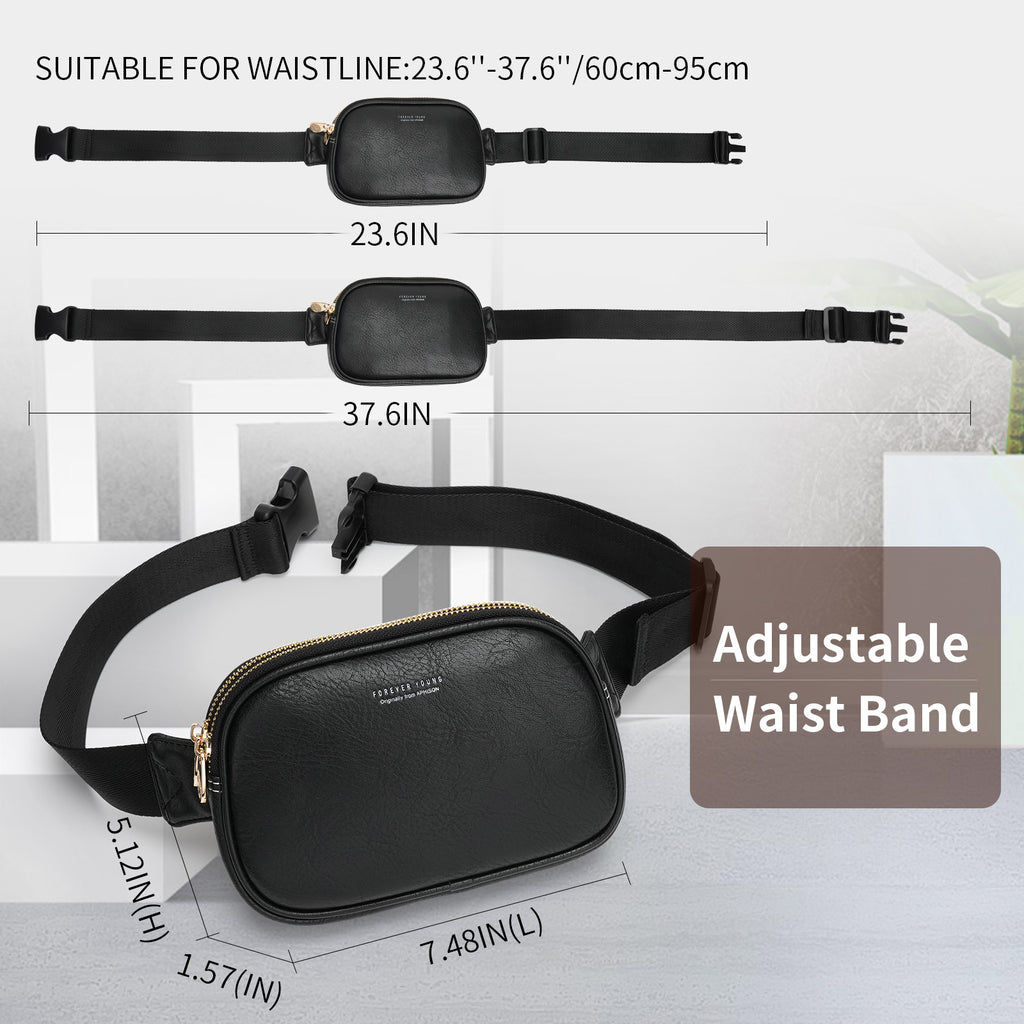 APHISON Fanny Pack,Crossbody Belt Bag with Adjustable Straps, Bum sling bag,Fashion Waist Pack for Women and Men - Pure Black APHISON