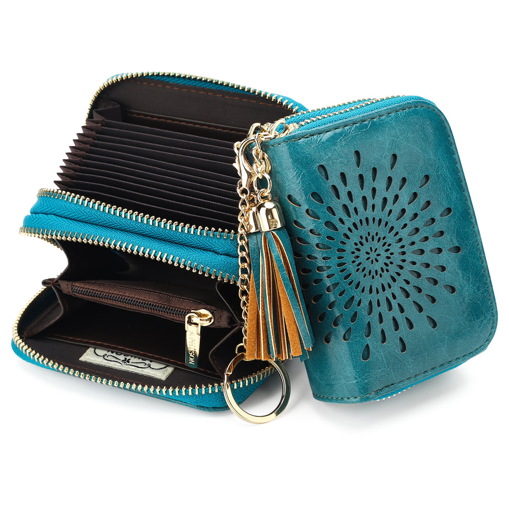 Double Zip Peacock Blue Card Holder SunFlower Series Card Holder