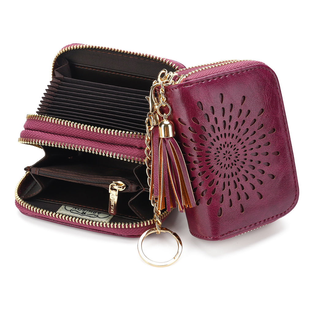 Double Zip Purplosh Red Card Holder SunFlower Series Card Holder