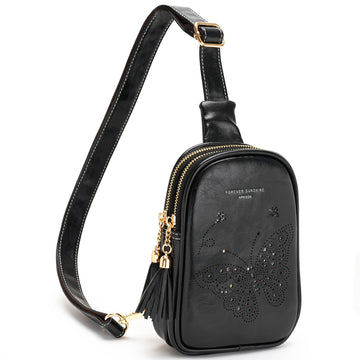 APHISON Butterfly Small Sling Bag Fanny Packs Cell Phone Purse Vegan Leather Crossbody Bags Gifts for Women Men Teen Girls BLACK APHISON