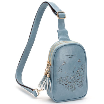 APHISON Butterfly Small Sling Bag Fanny Packs Cell Phone Purse Vegan Leather Crossbody Bags Gifts for Women Men Teen Girls BLUE APHISON