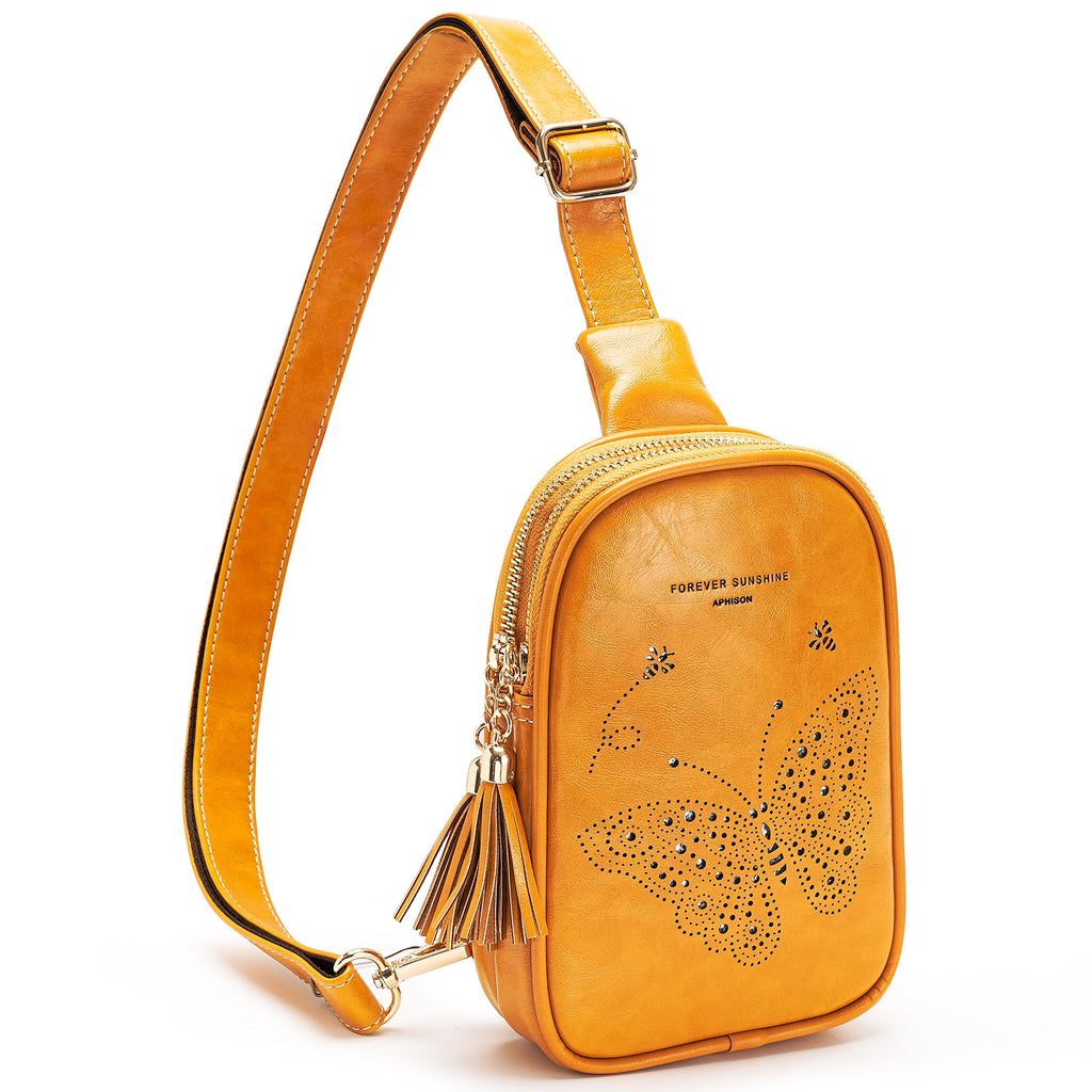 APHISON Butterfly Small Sling Bag Fanny Packs Cell Phone Purse Vegan Leather Crossbody Bags Gifts for Women Men Teen Girls YELLOW APHISON