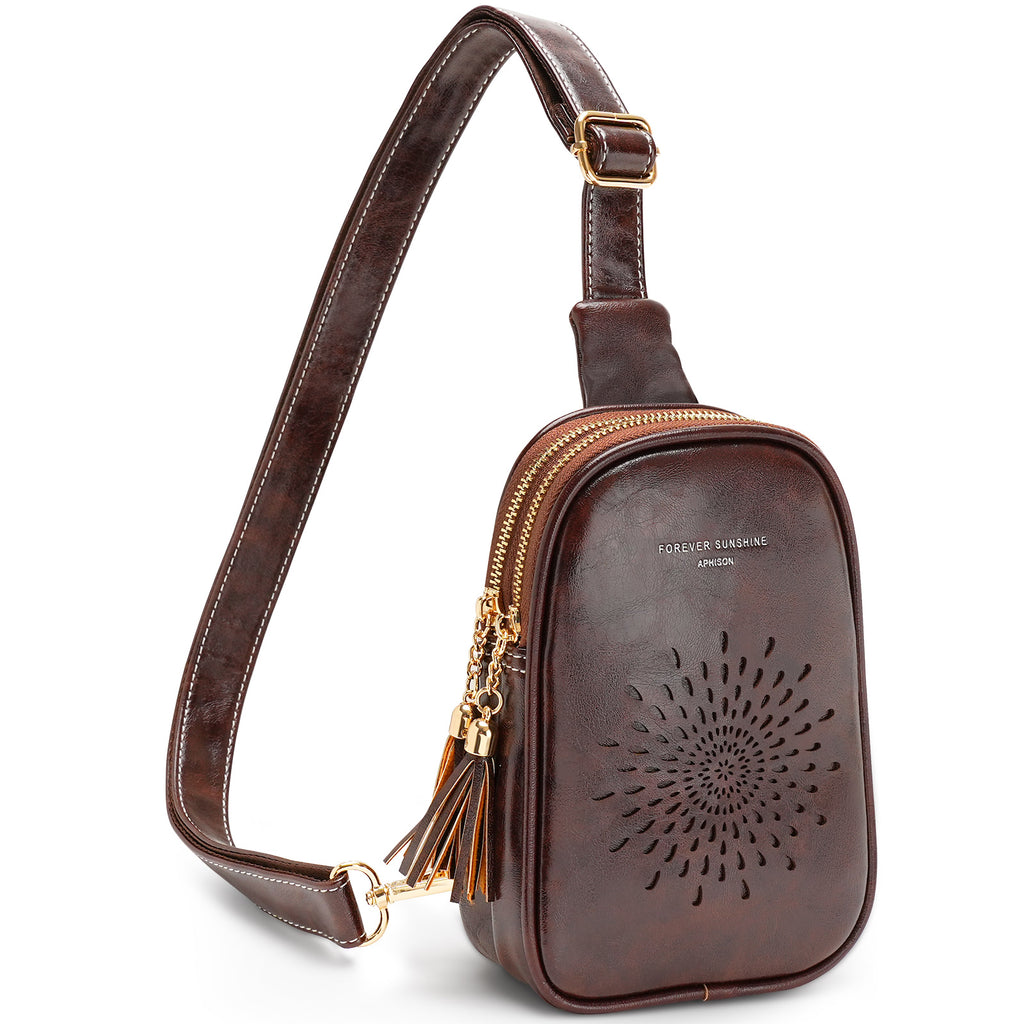 APHISON Sunflower Small Sling Bag Fanny Packs Cell Phone Purse Vegan Leather Crossbody Bags Gifts for Women Men Teen Girls COFFEE APHISON