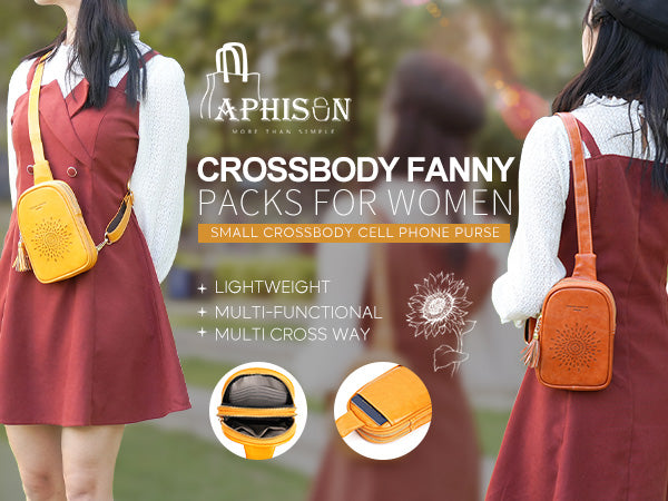 APHISON Sunflower Small Sling Bag Fanny Packs Cell Phone Purse Vegan Leather Crossbody Bags Gifts for Women Men Teen Girls Brown APHISON