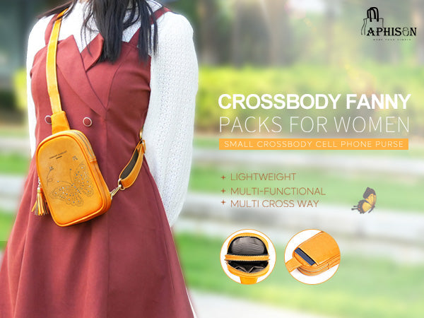 APHISON Butterfly Small Sling Bag Fanny Packs Cell Phone Purse Vegan Leather Crossbody Bags Gifts for Women Men Teen Girls YELLOW APHISON