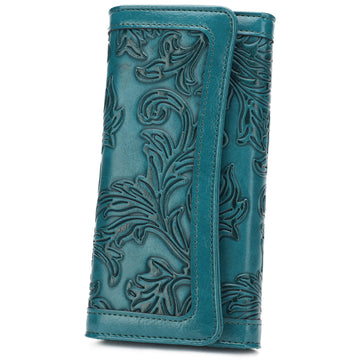 Orchid Embossed Tri-fold long wallet-BLUE Embossed Tri-fold long wallet