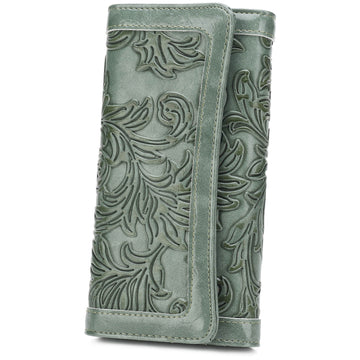 Orchid Embossed Tri-fold long wallet-GREEN Embossed Tri-fold long wallet