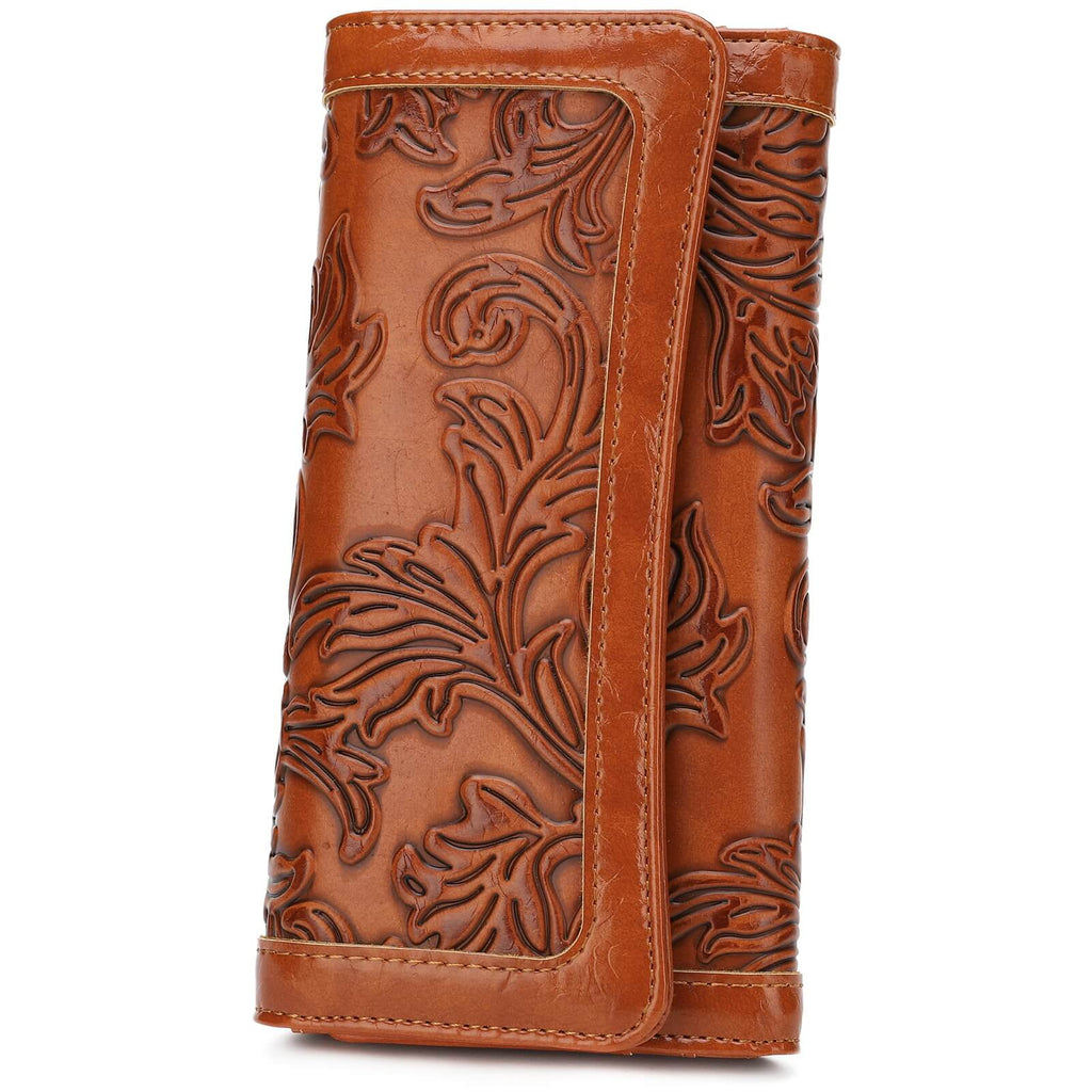 Orchid Embossed Tri-fold long wallet-BROWN Embossed Tri-fold long wallet