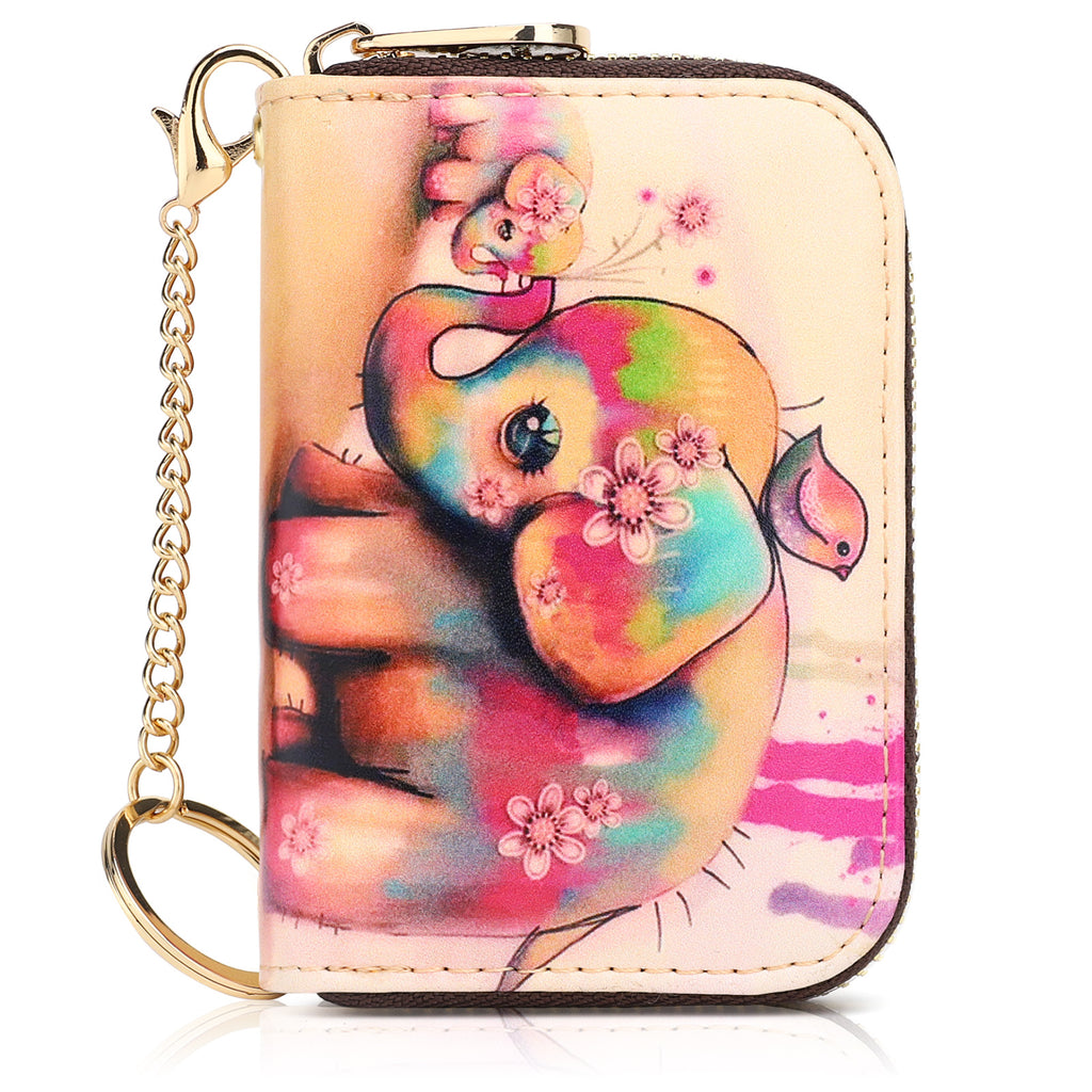 RFID Credit Card Holder Wallets for Women Leather Zipper Card Case for Ladie 3D inkjet Print Card Holder