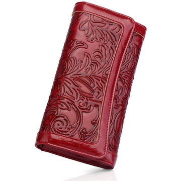 Orchid Embossed Tri-fold long wallet-RED Embossed Tri-fold long wallet