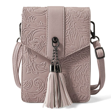 Fringe decorated orchid embossed Shoulder Bag-DARK PINK Embossed Shoulder Bag