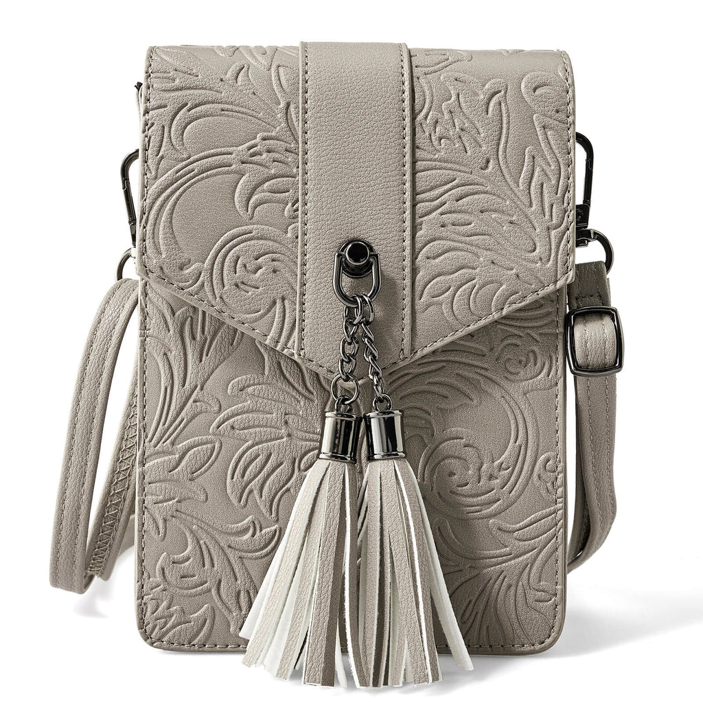 Fringe decorated orchid embossed Shoulder Bag-LIGHT GRAY Embossed Shoulder Bag