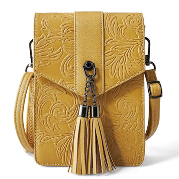 Fringe decorated orchid embossed Shoulder Bag-YELLOW Embossed Shoulder Bag