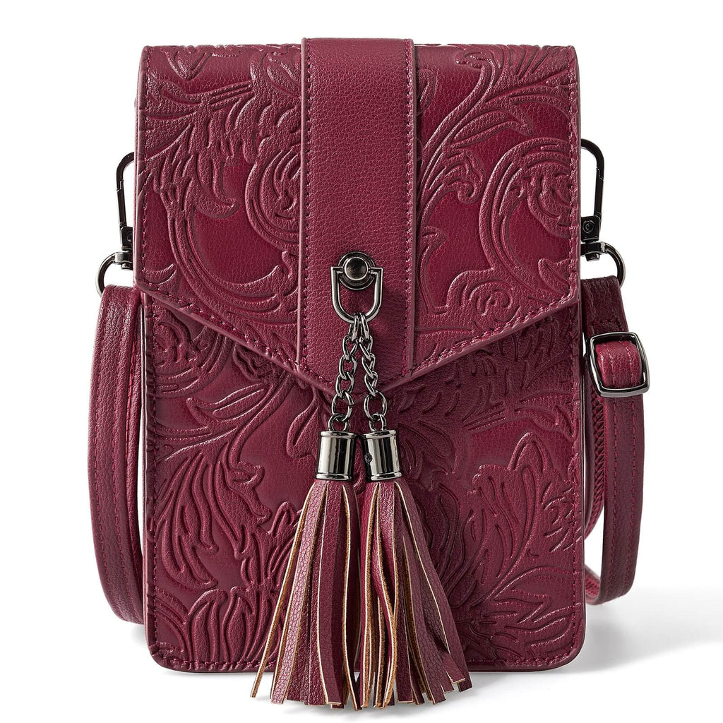 Fringe decorated orchid embossed Shoulder Bag-FUCHSIA Embossed Shoulder Bag