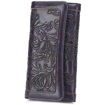 Orchid Embossed Tri-fold long wallet-DARK-PURPLE Embossed Tri-fold long wallet