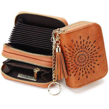 Double Zip Brown Card Holder SunFlower Series Card Holder