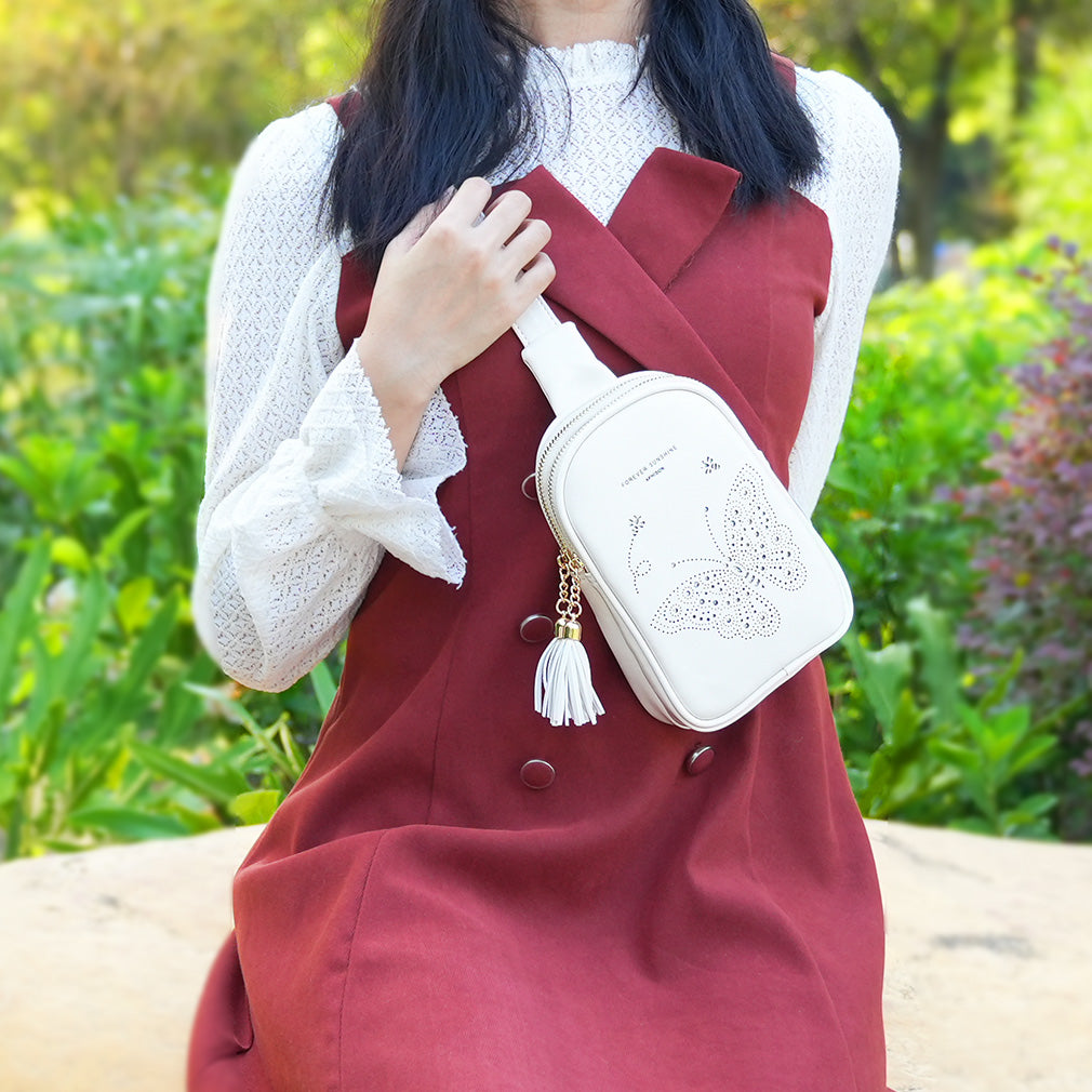 APHISON Butterfly Small Sling Bag Fanny Packs Cell Phone Purse Vegan Leather Crossbody Bags Gifts for Women Men Teen Girls Coffee APHISON